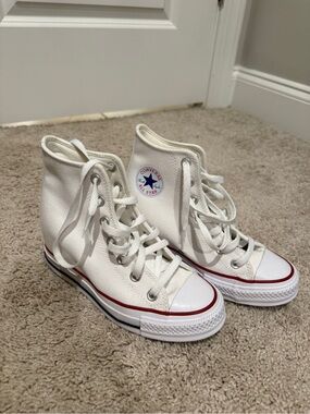 Converse White High-Top Kids Sneakers with Red & Blue Trim